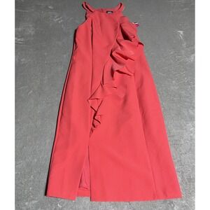 Vince Camuto Dress Womens 8 Coral Pink Sleeveless Ruffle Halter Beach Preppy